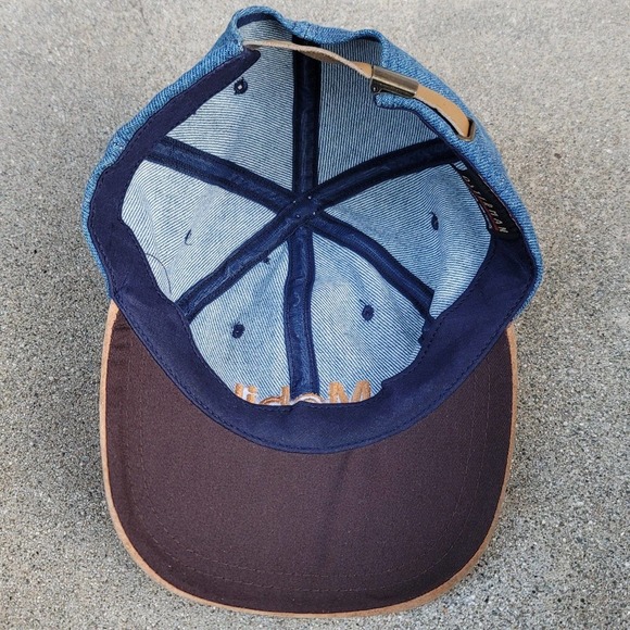 Vtg Mobil Gas Denim Leather Strapback Hat With Suede Bill - Picture 6 of 7